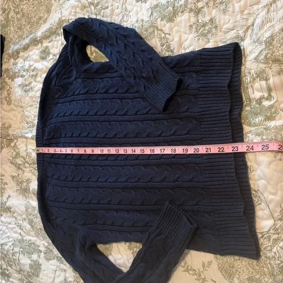 Croft & Barrow sz S Navy Blue V-Neck Sweater cable knit cotton layering preppy - Picture 10 of 15
